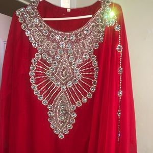 Red Kaftan dress, great for parties.